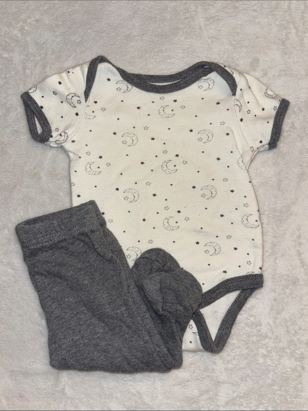 Chick pea gender neutral Classic Moon & Stars Baby One-Piece with Gray Trim